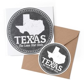1 x Greeting Card & 10 cm Round Sticker Set - BW - Texas State USA America Map Travel - Birthday Thank You Friend Lover Fan Mum Dad Kids #40040