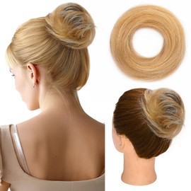 Hairro Hair Bun 100% Real Human Hair, Mixed Ash Brown & Blonde Messy Bun Hair Piece Scrunchies Updo Fake Hairpiece Donut Bun for Women
