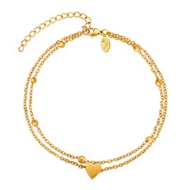 VICKWOOD Anklets for Women 20 cm to 30 cm Waterproof Stainless Steel 18 K Gold-Plated Gold/Rose Gold/Silver with Heart //Smiley / Plate Gift for Women, Stainless Steel