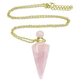 Biiange Perfume Bottle Necklace Diamond Shape, Pink Perfume Bottle Necklace, Essential Oil Diffuser Necklace, for Womens Perfume Vial Pendant Necklace Jewelry Unique Gift (Pink)