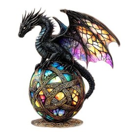 A fascinating coloured glass dragon statue with a Gothic fantasy design on a globe, ideal for your home.