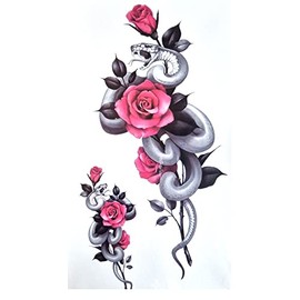 EROSPA® Temporary Tattoo Sheet / Sticker - Rose with Snake/Snake - Waterproof - 21 x 11.4 cm