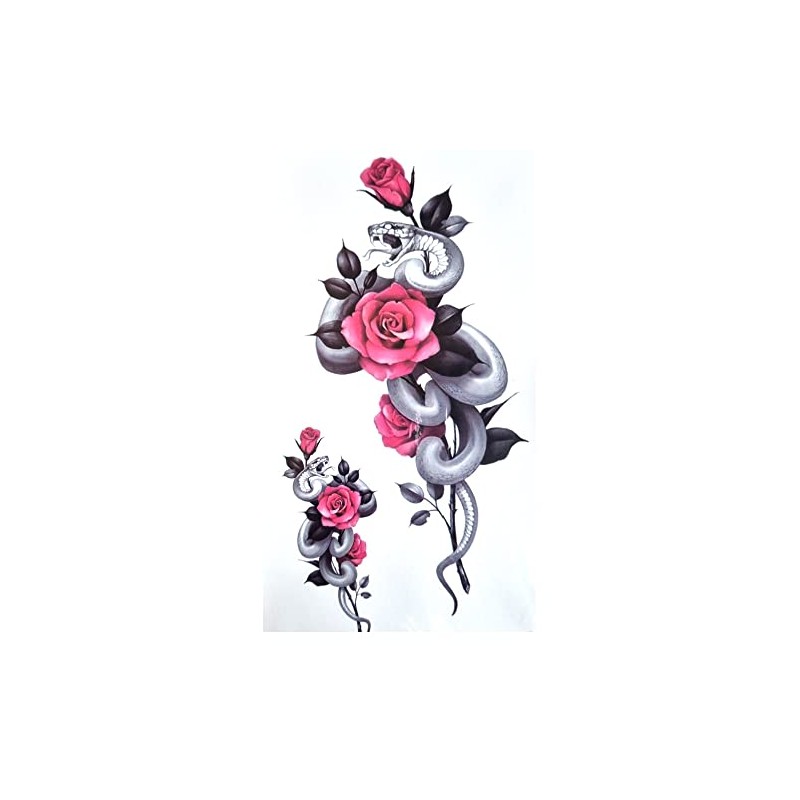 EROSPA® Temporary Tattoo Sheet / Sticker - Rose with Snake/Snake