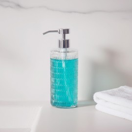 Lunestella Elegant Glass Hand Soap Dispenser with Stainless Steel Pump, for Bathroom and Kitchen, Rust Proof, 17oz (Silver)