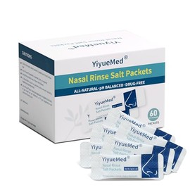 Paquetes de sal de enjuague nasal, 60 unidades - Recambios de enjuague sinusal premedidos para olla Neti de 10.1 fl oz, botella de enjuague sinusal y 