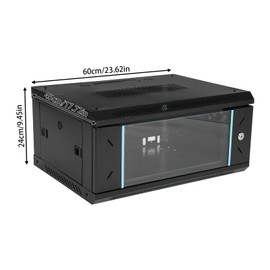 4U Wall Mount Network Server Cabinet, T Network Rack Enclosure Lockable Door 23.6'' Deep, Server Rack Cabinet Enclosure with Locking Glass Door Side Panels for It Equipment, A/V Devices