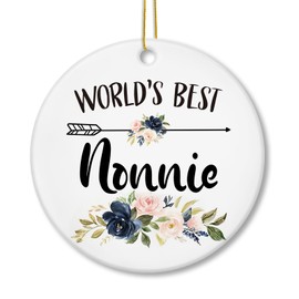 fZSZSD World's Best Nonnie Ornament, Grandma Mother's Day Birthday Gifts from Grandkids Ceramic Ornament Keepsake, Nonnie Gifts Hanging Ornaments for Christmas Tree Decoration