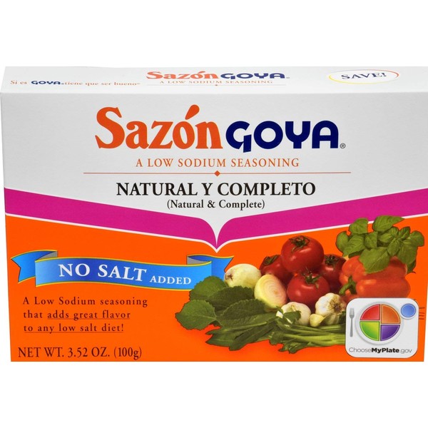 Goya 3769 Sazón Natural y Completo, sin sal, 3.52 oz (100 g).