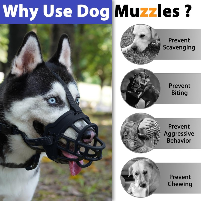 BARKLESS Dog Muzzle, Soft Silicone Basket Muzzle for Dogs, Allows