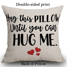 Smooffly Two Sided Printing Best Lover Couple Sweetheart Present Sweet Sayings Hug This Pillow Until You Can Hug Me New Home Decorative Soft Cotton Linen Throw Cushion Cover Pillow Case Square