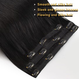 Sunny Hair Clip in Hair Extensions Straight Human Hair Clip in Extensions Remy Clip in Hair Extensions Real Human Hair Extensions Clip ins Jet Black Color 1 for Women 18inch