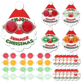 Skicuff 12 Pcs July Summer Christmas Party Favors Summer Party Eye Pads with Santa Greeting Card for Travel Family Car Train Airplane Hawaiian Tropical Supplies Christmas Decorations Gifts