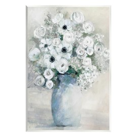 Stupell Industries Mixed White Peonies & Poppies Bouquet Traditional Painting Wood Wall Art, Design By Sally Swatland