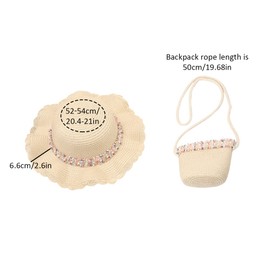 Summer Straw Hat Bag Set, Cute Wide Brim Floppy Beach Sun Hats with Straw Woven Shoulder Bag Outdoor Outfit Set for Girls (Beige)