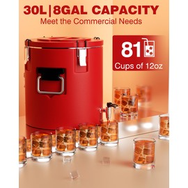 PYY Insulated Beverage Dispenser - 8 Gallon Stainless Steel Coffee Carrier with Spigot Handle, Commercial Thermal Container for Chocolate Iced Juice Tea, Milk Hot and Cold Drink