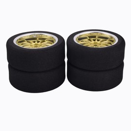 Shaluoman 4Pcs 1/10 On-Road Foam Tires& 9003 Wheel Rims 12mm Hex for HSP HPI RC Racing Car Toy, Gold