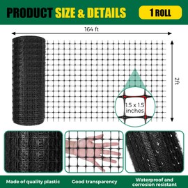 Preboun 2 x 164 ft Plastic Mesh Fence Plastic Safety Fence Roll Reusable Animal Construction Barrier Netting Temporary Pool Fencing Snow Fences for Construction Animal Garden Fencing(Black)