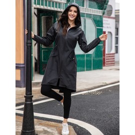 ELESOL Women Rain Jacket Waterproof Lightweight Zip Raincoat Long Rain Slicker Windbreaker Travel Rainwear