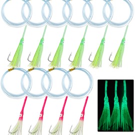 Fishing Squid Skirt Bait Rigs, Glow in The Dark Saltwater Trolling Lure Rigs with Sharp Hooks Luminous Soft Plastic Fishing Lures for Bass Halibut Trout Tuna Salmon