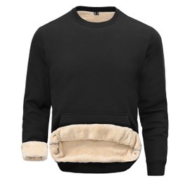 Tansozer Sweatshirts for Men Crewneck Sweatshirt Fleece Sherpa Lined Pullover Adult Sweaters Heavy Warm Long Sleeve Cotton Winter Thermal Tops with Kangaroo Pockets(Black, Small)