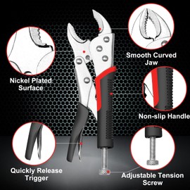 Locking Pliers Set,6-Pack Vice Grips Pliers Set,5",7",10"Curved Jaw Locking Pliers,6-1/2",9-1/2" Long Nose Locking Pliers,6"C-Clamp Plier with Bag,Fast Release,Fit for Clamping,Twisting,Metal Bending