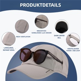 TOP-EX L/XL/XXL Unisex Breathable Baseball Cap UV Protection Summer Cap Sun Hat Baseball Cap Running Cap Sports Golf Cap with Sunglasses Holder, 96550_Grey, L
