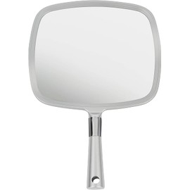 Mirrorvana Espejo con Mango, Espejo de Mano Grande para clínica Dental, salón de Belleza, barbería, peluquería, Afeitado y Maquillaje (Plata)