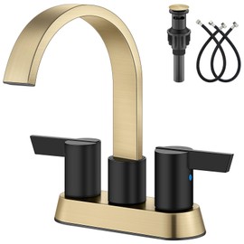 Aolemi Bathroom Faucets for Sink 3 Hole,4 Inch Centerset Waterfall Faucet 2 Handle for Bathroom Sink with Pop-Up Drain and Supply Lines Brushed Gold and Matte Black