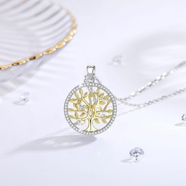 AEONSLOVE Gold Tree Life Necklace, 925 Sterling Silver Tree of Life Necklaces for Women, Tree of Life Pendant, Family Tree Pendants, Tree of Life Jewelry Gifts for Daughter Wife Sister Mom Grandma