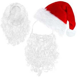 ROSAUI Santa Beard + Wig + Hat, Christmas Hat for Adults, Santa Claus Wig, Santa Claus Beard, 3 in 1 Costume Accessory