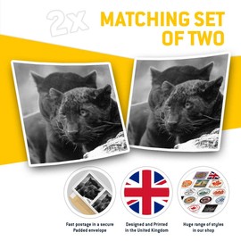 Square Stickers (Set of 2) 7.5cm BW - Wild Black Panther Cat Animal 39347