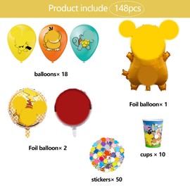 Party Tableware Children's Birthday Set, 148 Pieces Table Decoration Birthday Children, Children's Birthday Decoration with Happy Birthday Banner, Balloons, Tablecloth, Party Napkins, Plates