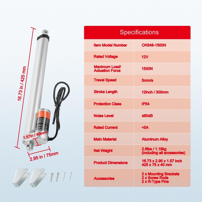 Happybuy 12V Linear Actuator, 12 Inch High Load 330lbs/1500N Linear
