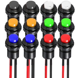 Gebildet 12pcs 12mm Prewired Momentary Push Button SPST ON/OFF AC 250V/1.5A 125V/3A,Lockless Mini Round Button for Car Trumpet,PC,Home Doorbell