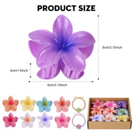 9PCS Hawaiian Hair Clips for Women - Flower Claw Clips for Thick Hair Accessories with 2PCS Strong Cute hair Tires clips for Wedding, Party, Vacation, Beach Decoration