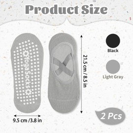 Yoga Socks for Women Non-Slip Grip Socks Pilates with Straps for Pilates, Ballet, Barre, Barefoot Training, Dance - Sweat Absorption, Black and Grey