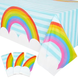 3-Pack Rainbow Tablecloths for Birthday Party Supplies, School Parties, Celebrations, Disposable Plastic Table Covers for Decorations for Girls, Kids (54x108 in)
