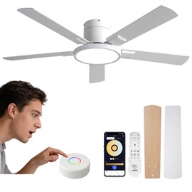 Ceiling Fans with Lights, Flush Mount Ceiling Fan with Remote/APP/Offline Voice Control, 6 Speeds Reversible, 3-Color Dimmable LED Light,Modern Low Profile Ceiling Fan for Bedroom Living Room 52"