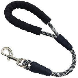 YUCFOREN 18 Inch Short Dog Leash, 1/2" Thick Rope Traffic Leash with Comfortable Padded Handle for Medium Large Heavy Duty Dogs Walking Training and Guiding Blind Black Gray