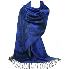 GFM® Pashmina Style Scarf in Peacock Feathers Design - Royal Blue - (DRV)(HD)(PCKPASH-P4-CRTNL)