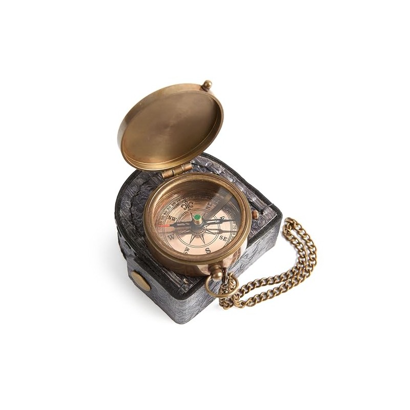 Engraved Pocket Compass with Leather Case – Inspirational Quote &