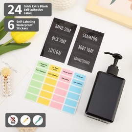 Segbeauty Lotion Dispenser Square, Pack of 4, 280 ml, Black Soap Dispenser Set with Handwritten Labels for Shampoo, Shower Gel, Soap, Liquid Soap, Refillable Plastic Pump Bottles for Kitchen, Bathroom