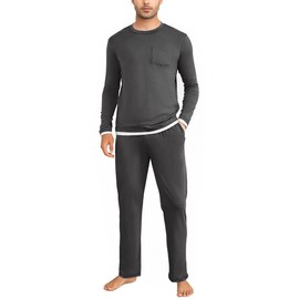 Litherday Men's Pyjamas Set Cotton Long Sleeves Pjs for Men Loungewear 2 Piece Sleepwear Nightwear Soft with Pockets Grey
