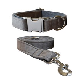 Soft Velvet Dog Collar and Leash Set with Heavy Duty Metal Buckle - Adjustable Durable Pet Collars with Dog Leashes for Small Medium Large Dogs - Comfortable & Easy to use, Neck 14.6-23.6 Inches