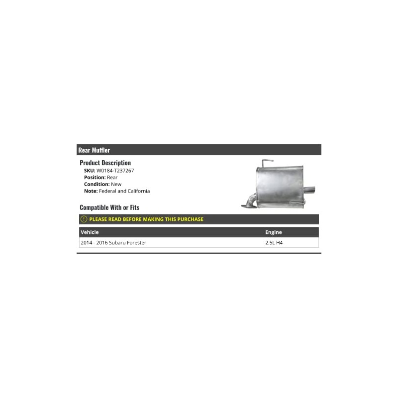 Rear Muffler - Compatible with 2014-2016 Subaru Forester 2.5L H4