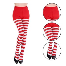 Miaija Stripe Tights Christmas Stripe Tights Full Footed Striped Socks Fancy Dress Costume Accessory for Women Girls (red and white)