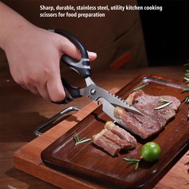 Kitchen Scissors UK, 9-Inch Heavy Duty Multipurpose Food Cutting Shears, Detachable Dishwasher Safe, Sharp Serrated Blade, Ergonomic Non-Slip Handle for Food, Meat, Herbs (Black)