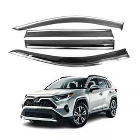 Fit for 2019 2020 2021 2022 Toyota RAV4; Advanced PC + Chrome Window Deflectors Rain Guards Side Window Visor Sun Rain Deflector Visor 4-Pieces Tape-on 2.5mm-Thickened………