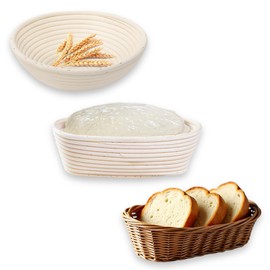 MadeTerra S Essential Bread - Making Set : Round Banneton Proofing Baskets (8 inch)- Oval Banneton Proofing Baskets (10 inch)- Oval Rattan Wicker Woven Serving Baskets (14 inch)