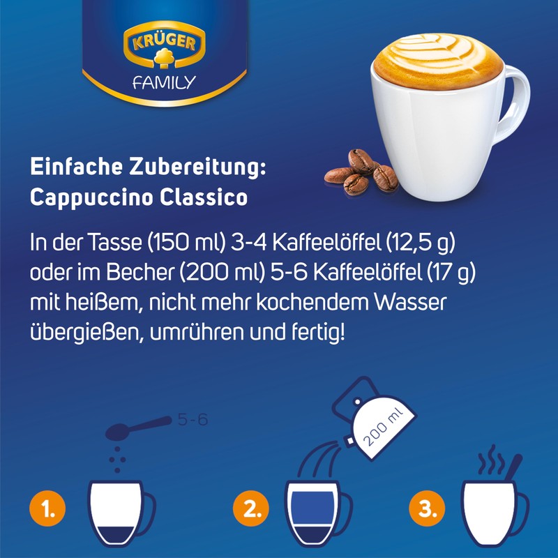 KRÜGER Family Cappuccino Classico Flavoured Beverage Powder with Soluble Bean